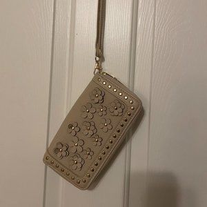 Tan and Gold Flower Wristlet